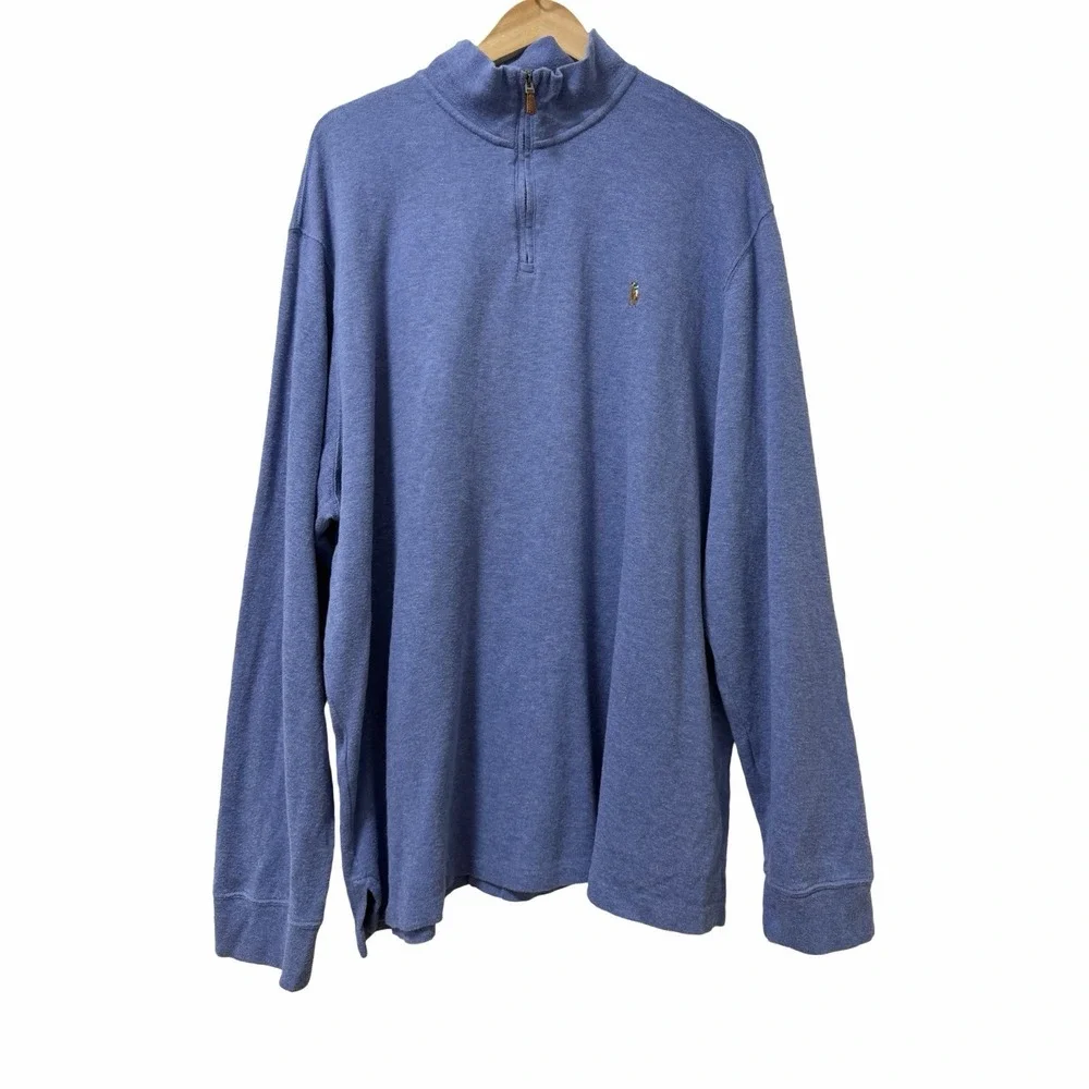 Polo Ralph Lauren Mens Estate Rib 1/4 Zip Pullover‎ Sweater Size XXL Blue Preppy